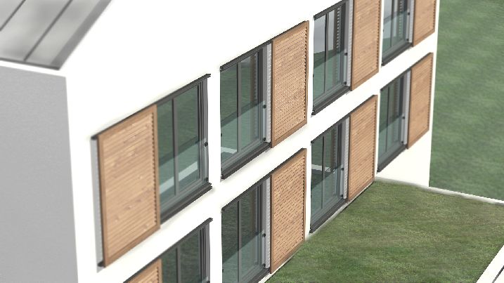 Fassade von links oben in dem Modell